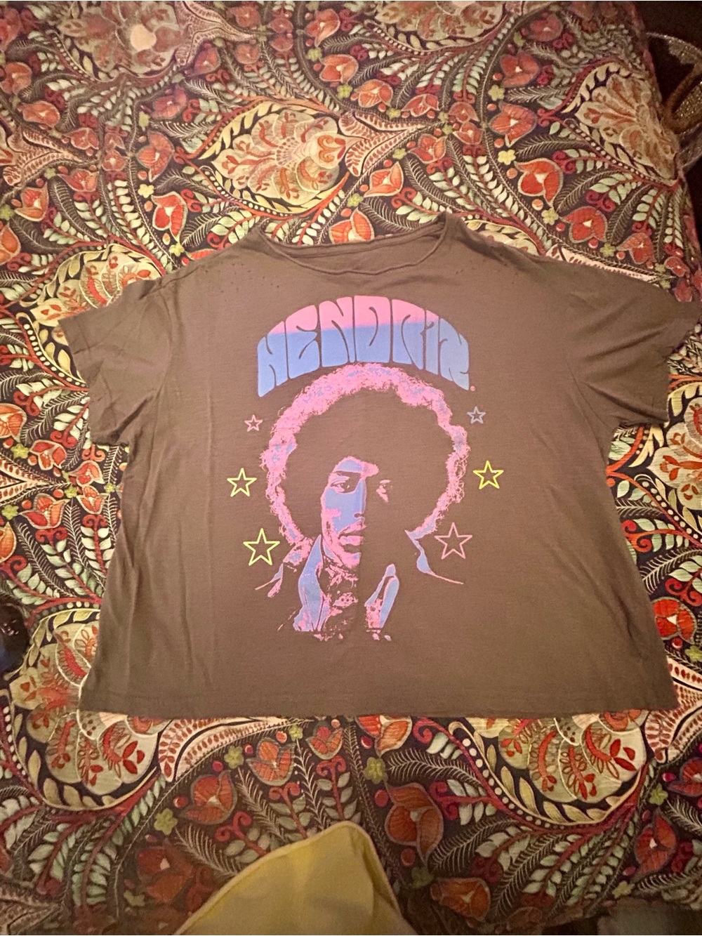 Forever 21 Distressed Grey Graphic Jimi Hendrix Tee with Pink & Blue Print